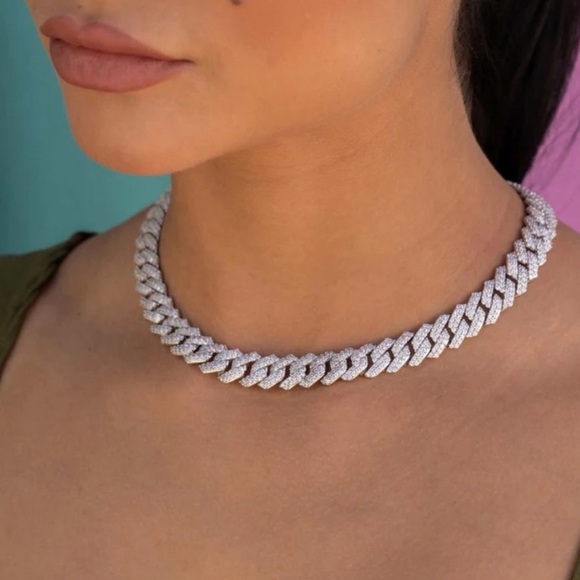 CERNUCCI • 14mm White Gold Baguette Cuban Necklace • Size 18" - Picture 4 of 9